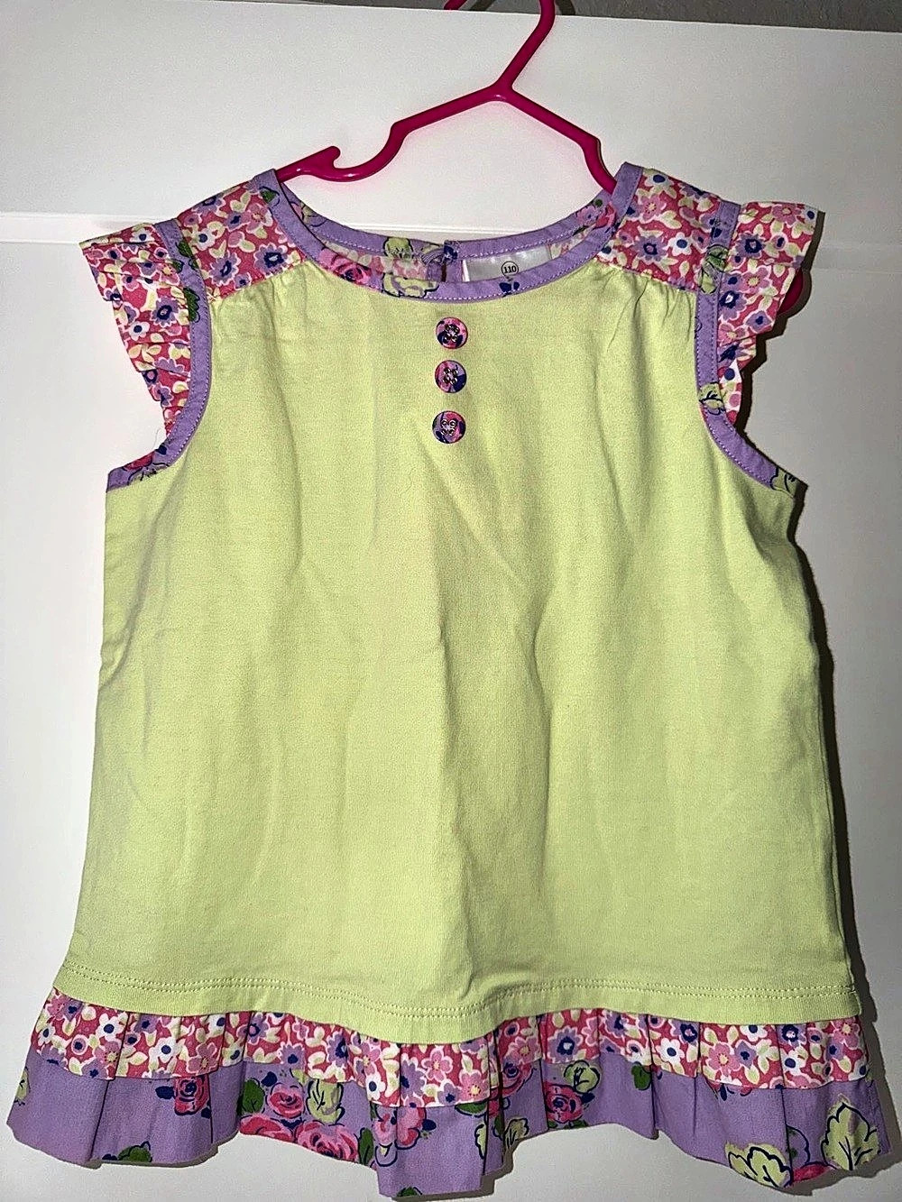 Vintage Hanna Andersson Green & Purple Floral Ruffle Top.  Size 5. New with tags